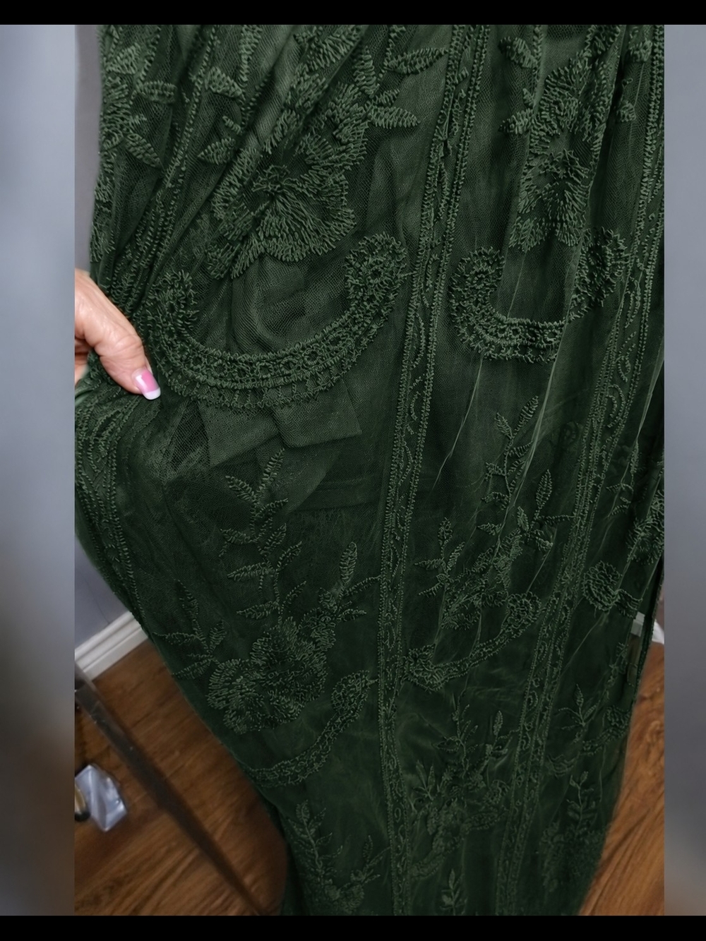 Embroidered Deep Green V-Neck Maxi Romper Dress - Picture 6 of 6
